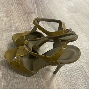 For sale, YSL patent leather khaki heels. Only worn a handful of times